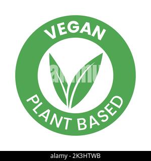 Vegan Plant Based Round Icon with Green Leaves isolated on a White Background Stock Vector