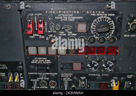 control panel knobs and buttons in Mil Mi-8 helicopter Stock Photo