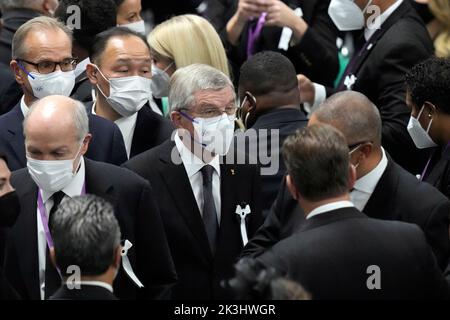 Tokyo, Japan. 27th Sep, 2022. International Olympic Committee (IOC) President Thomas Bach at the state funeral of assassinated former Prime Minister of Japan Shinzo Abe Tuesday Sept. 27, 2022, at Nippon Budokan in Tokyo. (Credit Image: © POOL via ZUMA Press Wire) Stock Photo