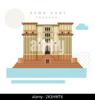 Varanasi City - Ganga Mahal Ghat -  Icon Illustration as EPS 10 File Stock Vector