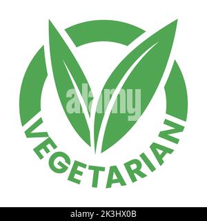 Vegetarian Round Icon with Green Leaves isolated on a White Background Stock Vector