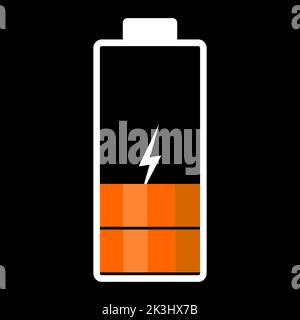 An illustration of a discharging battery. Orange color. Vector image. Stock Vector
