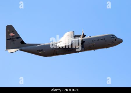 US Air Force Lockheed Martin C-130J-30 Hercules from the Texas Air National Guard 181st Airlift Squadron in flight. The Netherlands - September 17, 20 Stock Photo