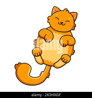 Sleeping smiling ginger cat on a blue background. Blue sky and yellow stars. Vector illustration Stock Vector