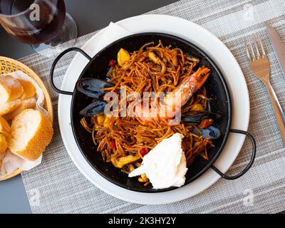 Squid and Shrimp Fideuà with Allioli Recipe