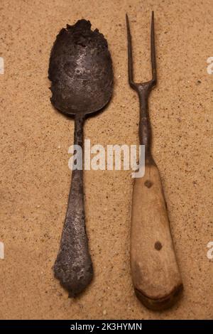 Ancient Spoon and Fork Stock Photo