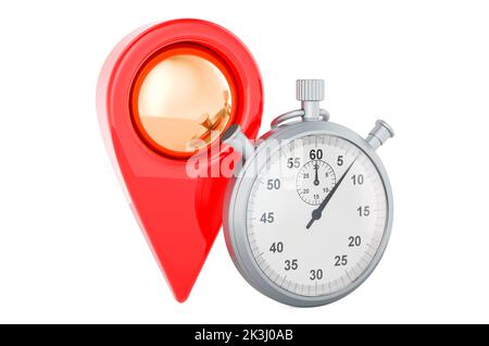 Stopwatch with map pointer, 3D rendering isolated on white background ...