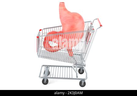 Human stomach inside shopping cart, 3D rendering isolated on white background Stock Photo
