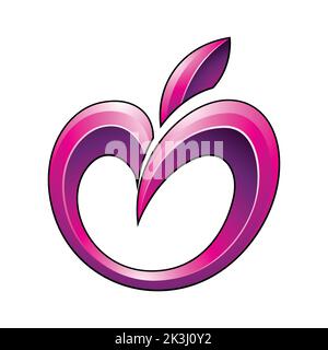 Apple Icon in Glossy Shades of Magenta isolated on a White Background Stock Vector