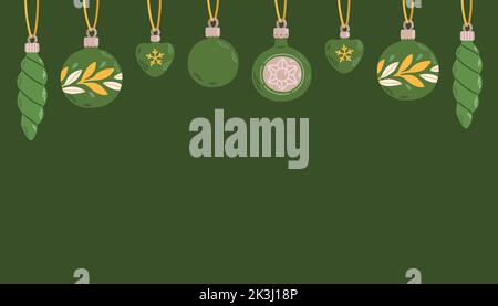 Hanging Christmas balls with ornaments flat vector Stock Vector