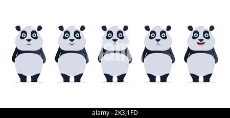 Cute Panda, Panda animal characters vector set. Pandas bear character with cute expression Stock Vector