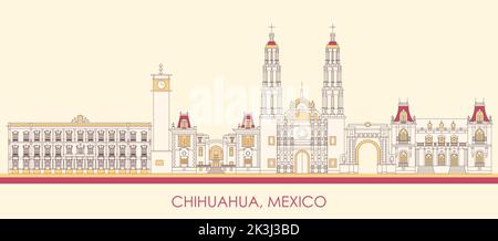 Cartoon Skyline panorama of city of Chihuahua, Mexico - vector illustration Stock Vector