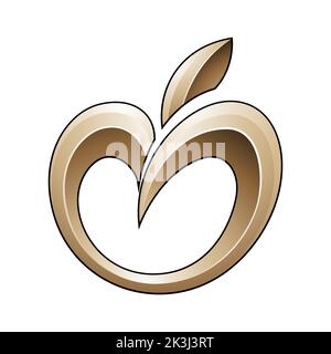 Apple Icon in Glossy Shades of Beige isolated on a White Background Stock Vector