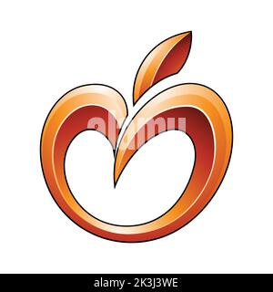 Apple Icon in Glossy Shades of Orange isolated on a White Background Stock Vector
