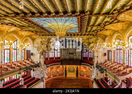 The view of the theatrical setting and stage of Palau de la Musica in Barcelona Stock Photo