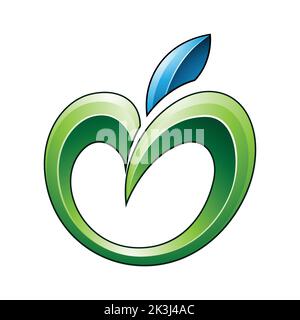 Apple Icon in Shades of Green and Blue isolated on a White Background Stock Vector