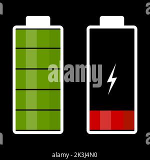 Illustration comparing full and low battery. Vector image. Stock Vector