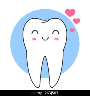Cartoon flat illustration of smiling white tooth. Cute baby kawaii tooth. Vector illustration. Stock Vector