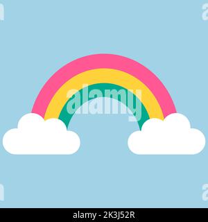 Illustration of a rainbow and two clouds. Pastel tones. Vector image. Stock Vector