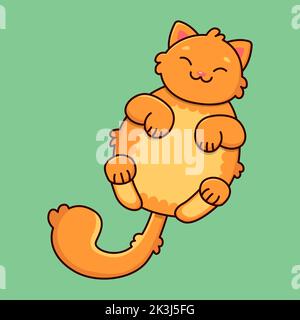 Sleeping smiling ginger cat on a green background. Blue sky and yellow stars. Vector illustration Stock Vector