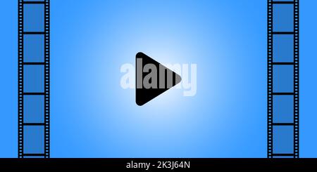 Illustration of start button and film strip on blue screen. Cinema poster. Banner, poster. Vector illustration. Stock Vector