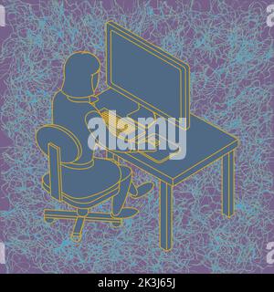 security or guard sitting working at computer Stock Vector