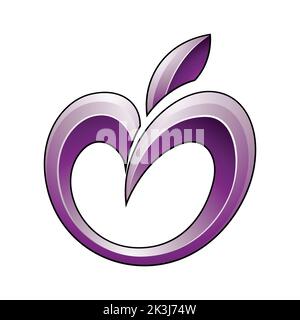 Apple Icon in Glossy Shades of Purple isolated on a White Background Stock Vector