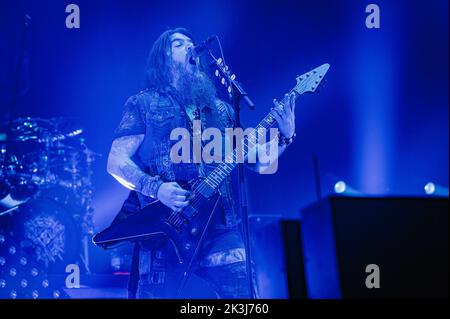 Copenhagen, Denmark. 26th Sep, 2022. The American heavy metal band Machine Head performs a live concert at Forum Black Box in Frederiksberg, Copenhagen. Here vocalist and guitarist Robb Flynn is seen live on stage. (Photo Credit: Gonzales Photo/Alamy Live News Stock Photo