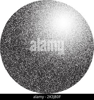 Grain circle gradient. Stippled round shape. Radial stochastic dotwork texture. Random grunge noise background. Black dots sphere. Halftone vector  Stock Vector
