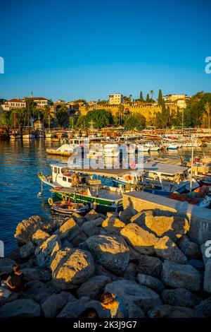 Antalya, Turkey - September 10, 2022: Harbor in the old city of Antalya Kaleici - Old Town of Antalya, Turkey Stock Photo