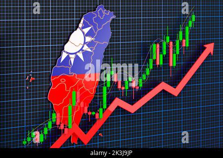 Economic growth in Taiwan, uptrend market, concept. 3D rendering on blue dark background Stock Photo