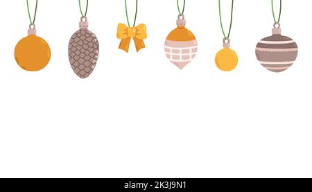Hanging Christmas balls with ornaments flat vector Stock Vector