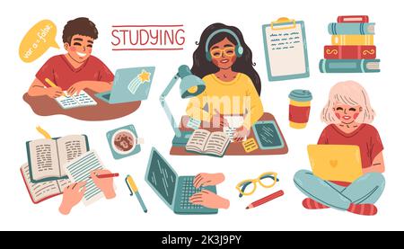 Online education learning set with computer vector Stock Vector