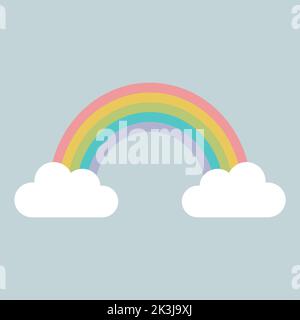 Flat image of a rainbow and clouds. Vector illustration Stock Vector