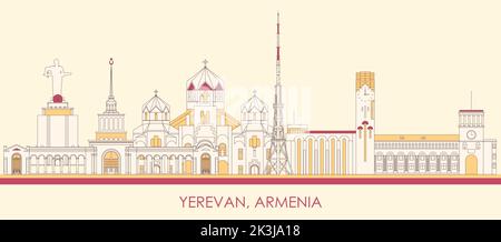 Cartoon Skyline panorama of city of Yerevan, Armenia - vector illustration Stock Vector