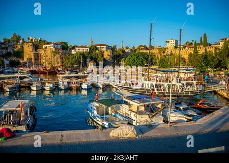 Antalya, Turkey - September 10, 2022: Harbor in the old city of Antalya Kaleici - Old Town of Antalya, Turkey Stock Photo