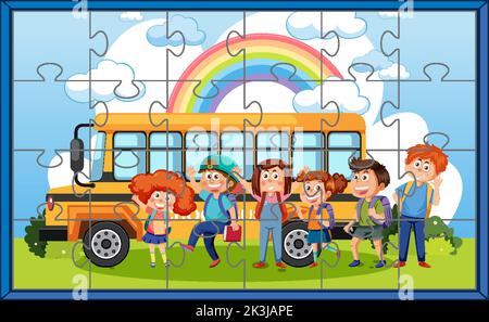 School kids photo puzzle game illustration Stock Vector