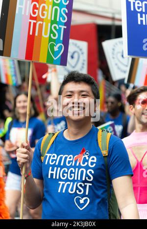 London, UK, Saturday July 2nd 2022. Protester from Terrence Higgins Trust. A.Bennett Stock Photo