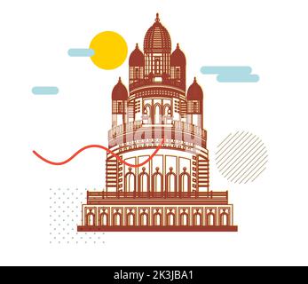 Kolkata City - Dakshineswar Kali Temple -  Icon Illustration as EPS 10 File Stock Vector