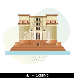 Varanasi City - Ganga Mahal Ghat -  Icon Illustration as EPS 10 File Stock Vector