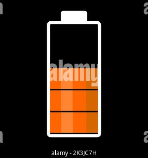 Half battery illustration. Orange color. Vector image. Stock Vector