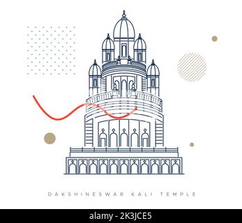 Kolkata City - Dakshineswar Kali Temple -  Icon Illustration as EPS 10 File Stock Vector