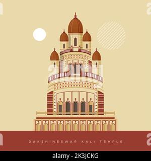 Kolkata City - Dakshineswar Kali Temple -  Icon Illustration as EPS 10 File Stock Vector