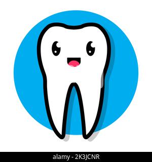 Cartoon flat illustration of smiling white tooth. Cute baby kawaii tooth. Vector illustration. Stock Vector