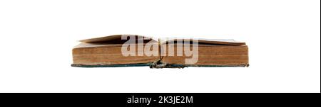 an old open book isolated on a white background close up with clipping path Stock Photo