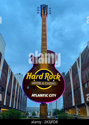 A vertical shot of the Hard Rock cafe sign in Atlantic City Stock Photo