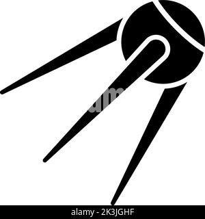 Old Satellite, Telecommunication Space Antenna. Flat Vector Icon illustration. Simple black symbol on white background. Old Satellite, Space Antenna s Stock Vector