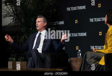 Austin Texas USA, September 24, 2022: California Democratic governor GAVIN NEWSOM speaks about the state of U.S. politics during an interview session at the annual Texas Tribune Festival in downtown Austin. Newsom, a former mayor of San Francisco, is mentioned as a possible 2024 U.S. presidential candidate. Stock Photo