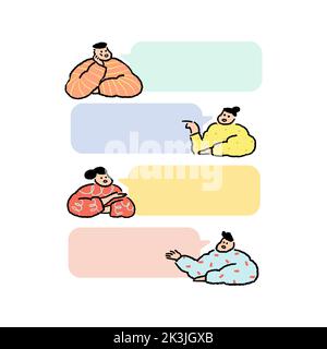 Set of people talking with blank speech bubbles in cartoon style. Hand drawn vector illustration. Empty word chat messages. Men,women speaking. Social Stock Vector