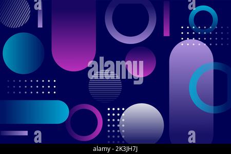 Blue modern geometric background. Retro graphic halftone elements with color gradients. Purple, white and blue partially transparent objects with dots Stock Vector
